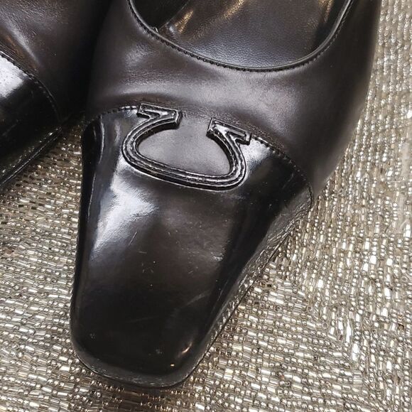 FERRAGAMO Black Leather Heels - Size 8C - Picture 6 of 10